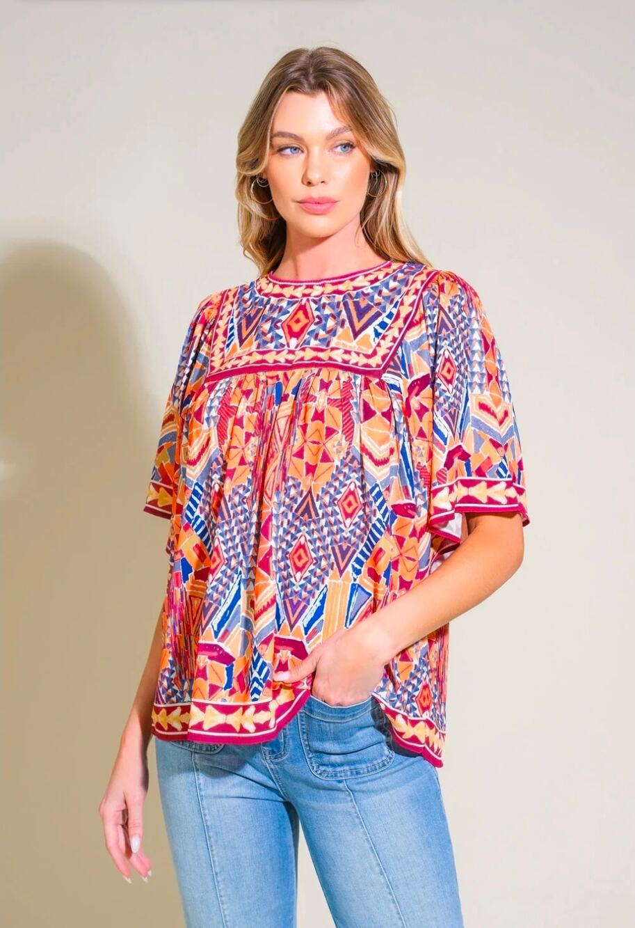 Flying Tomato Sparkly Energy Woven Boho Blouse Size Medium